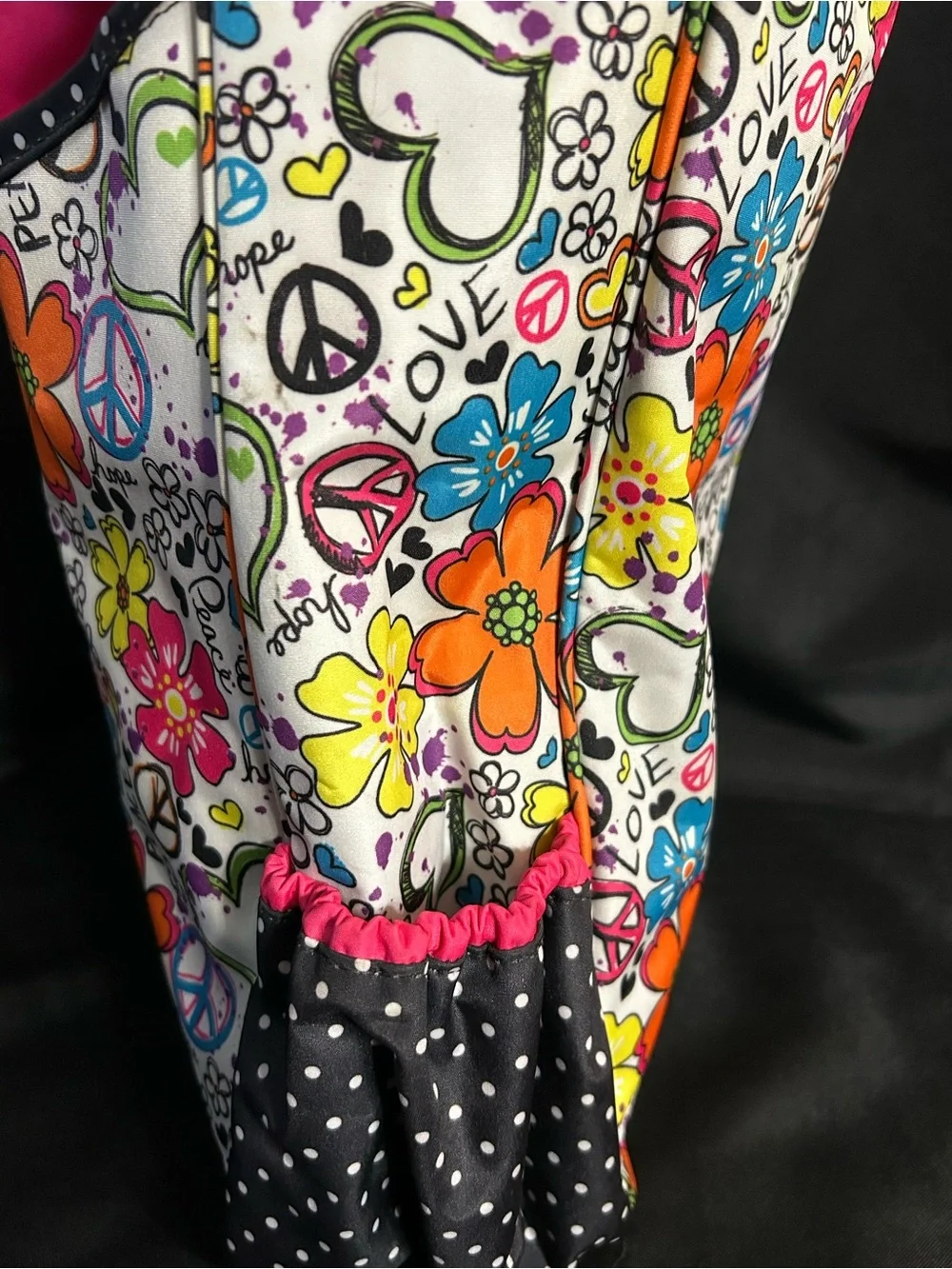 Justice Girls Bright Floral Peace Sign Travel Tote Laundry Bag Pink Interior